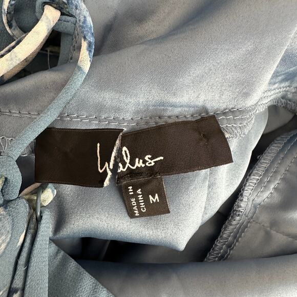 NEW Lulus Feeling Elegant Slate Blue Floral Print Lace Up Slit Maxi Dress Medium - Picture 6 of 12